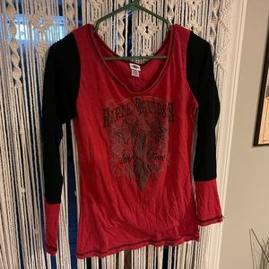 Women’s Harley Davidson Black and Red long Sleeve T Shirt Tee size M
